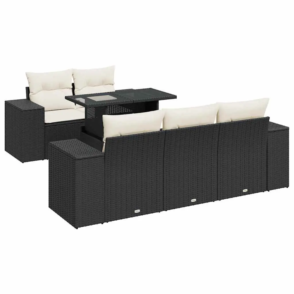 Modular Garden Sofa Set 6 Piece Black PE Rattan Outdoor Furniture with Adjustable Tabletop and Removable Cushion Covers