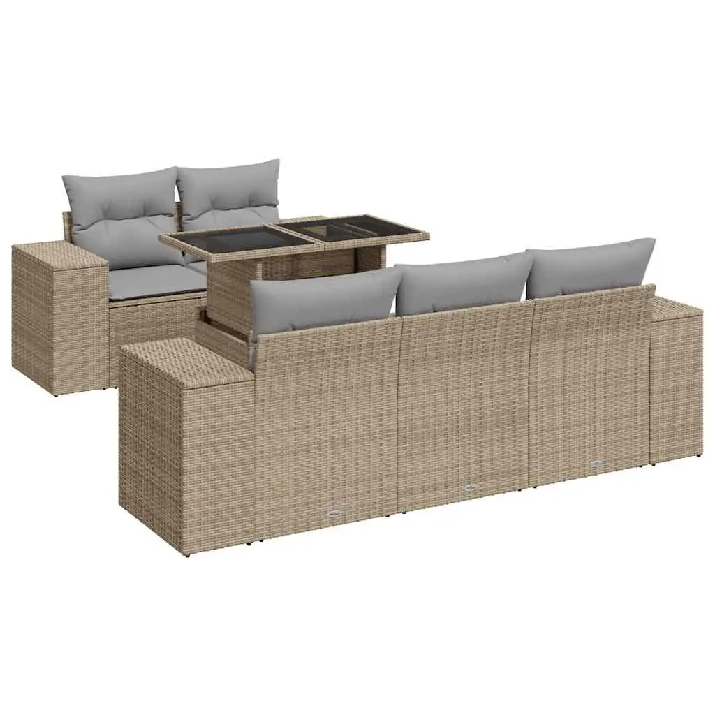 Garden Sofa Set 6 Piece Outdoor Furniture Patio Lounge with Cushions Beige