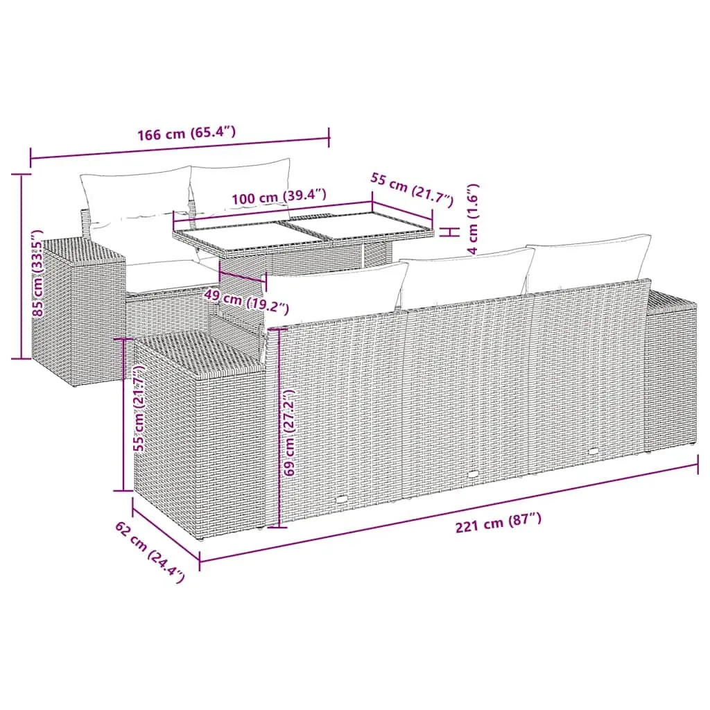 Garden Sofa Set 6 Piece Outdoor Furniture Grey Poly Rattan Patio Lounge Seat