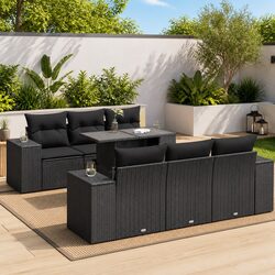 Garden Sofa Set 7 Piece Outdoor Furniture Patio Black Poly Rattan Modular