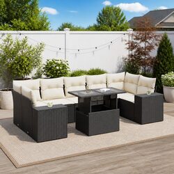8 Piece Garden Sofa Set with Cushions Black Poly Rattan Outdoor Patio Furniture
