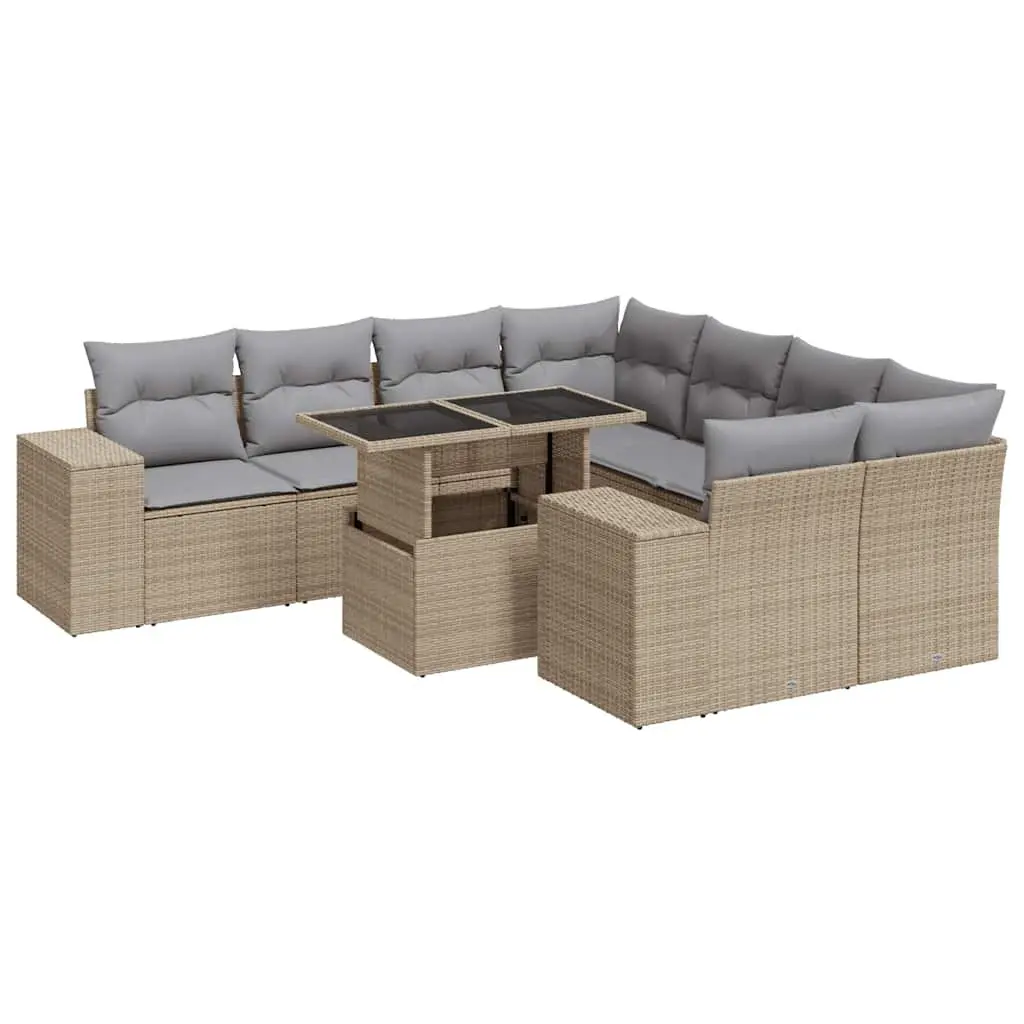 9-Piece Beige Garden Sofa Set