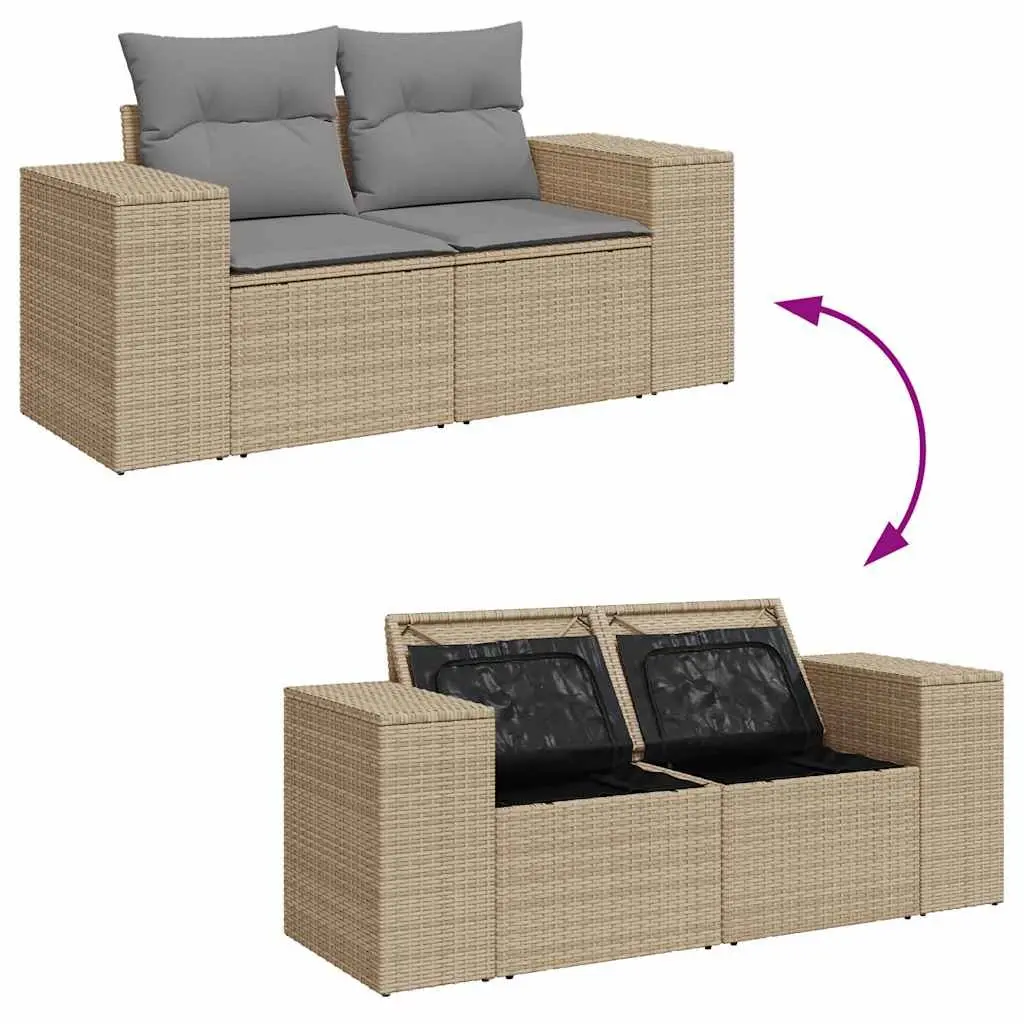Outdoor Garden Sofa Set 5 Piece Beige Poly Rattan Patio Furniture with Cushions