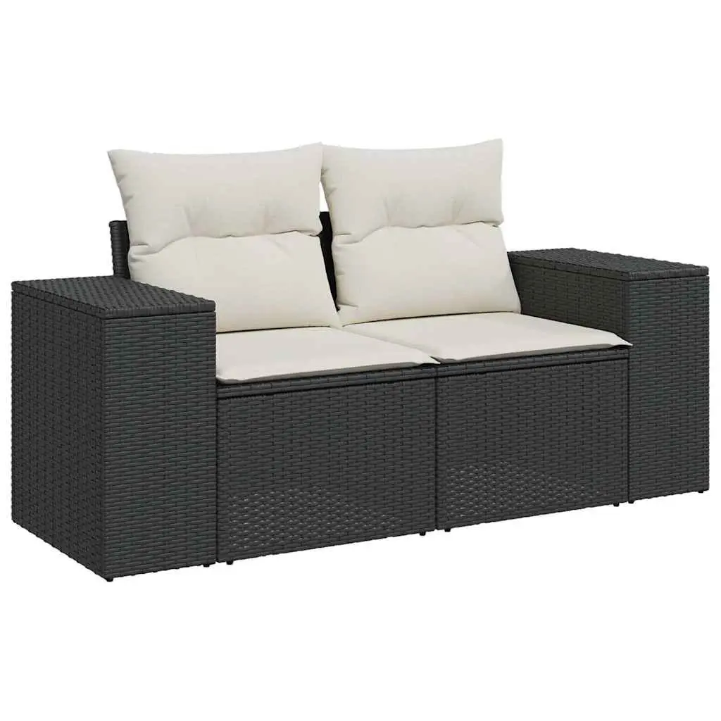 7 Piece Garden Sofa Set Outdoor Patio Furniture Black Poly Rattan with Cushions