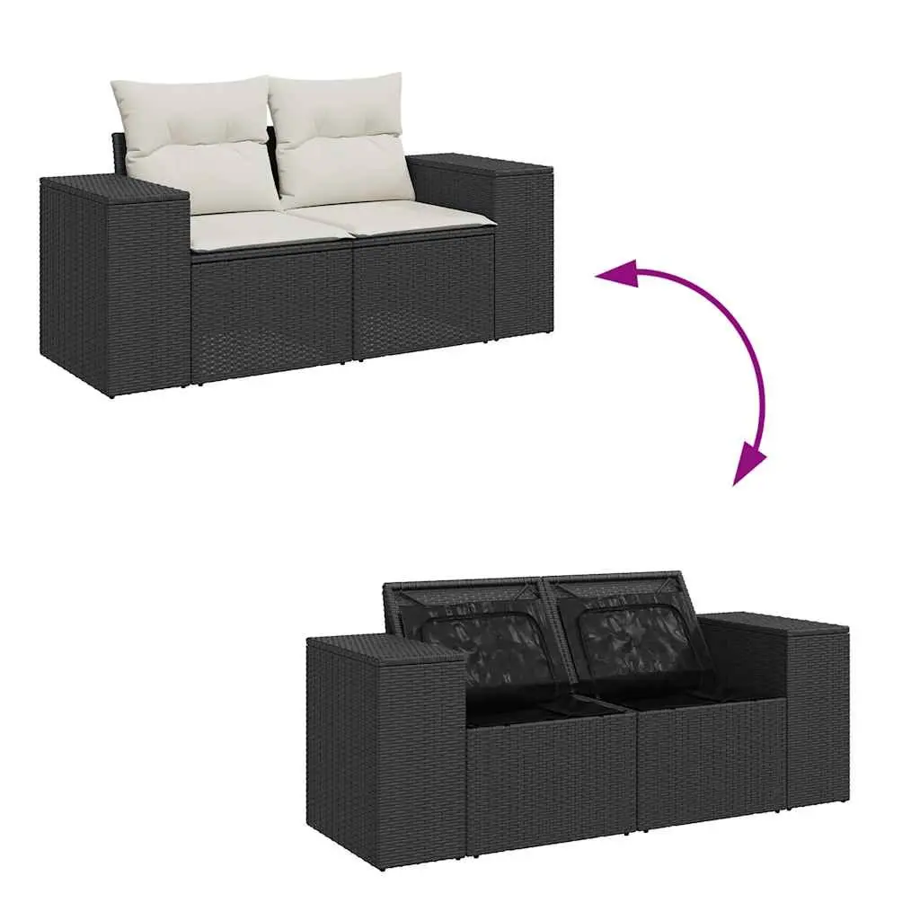 7 Piece Garden Sofa Set Outdoor Patio Furniture Black Poly Rattan with Cushions