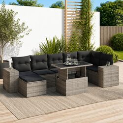 Garden Sofa Set 8 Piece Outdoor Furniture Grey Poly Rattan Patio Lounge with