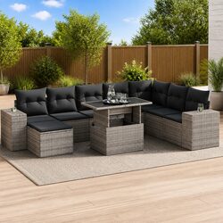 Friendly 9 Piece Grey Garden Sofa Set for Outdoor Living