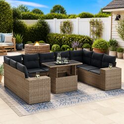 Enjoy Relaxation with a 10 Piece Grey Sofa Set for Outdoors