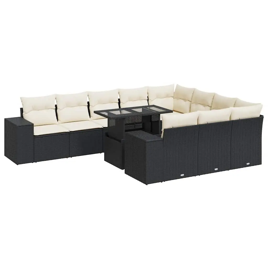 Garden Sofa Set 11 Piece Outdoor Furniture Black Poly Rattan Patio Sectional