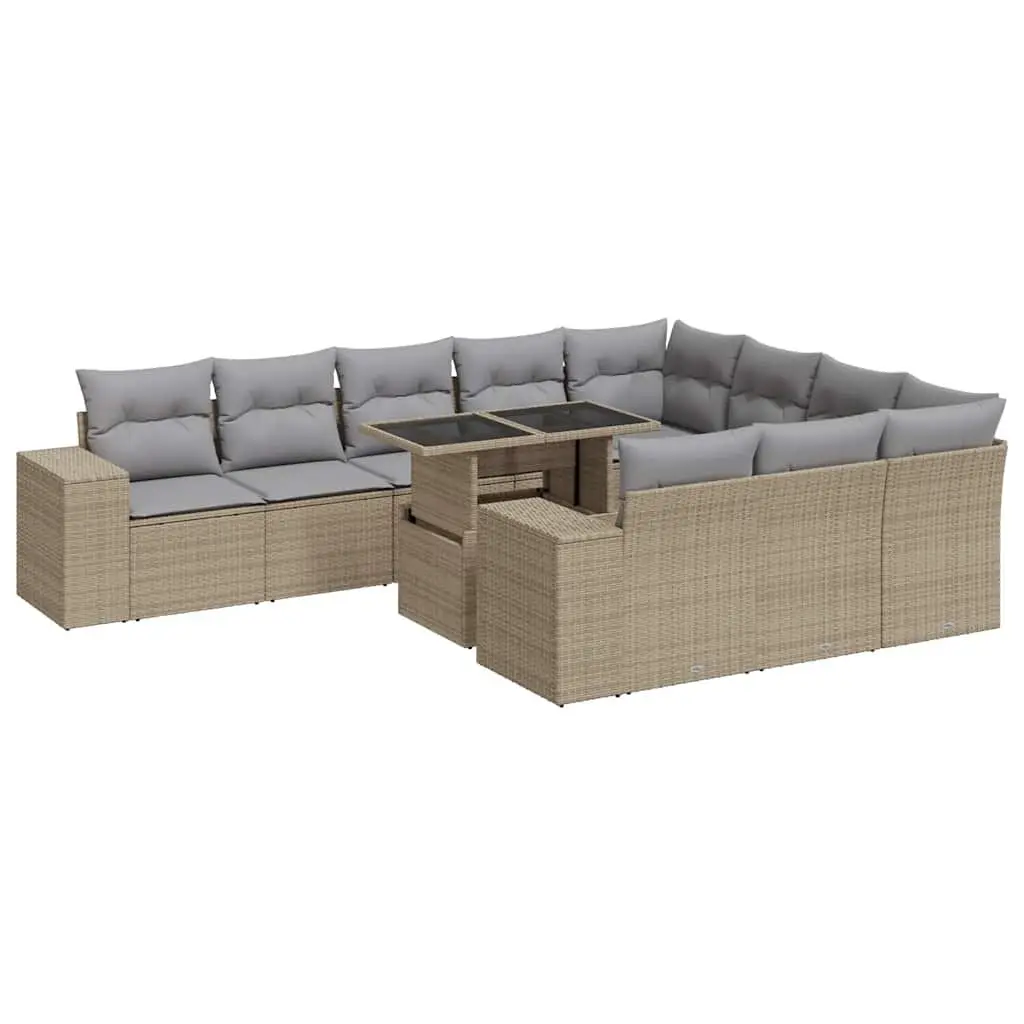 Garden Sofa Set 11 Piece Outdoor Furniture Beige Poly Rattan Patio Seating