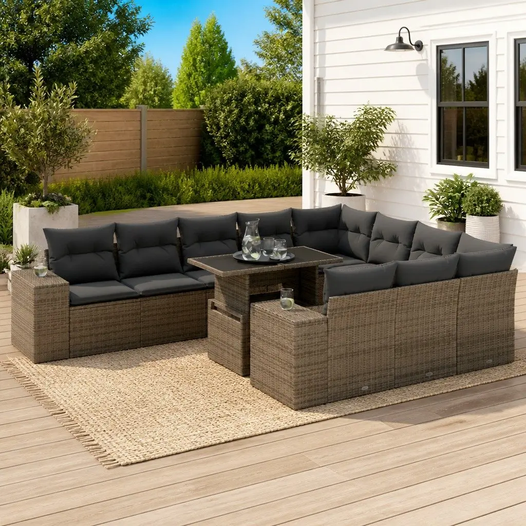 Garden Sofa Set Modular Grey 11 Piece Outdoor Furniture Patio Lounge Rattan