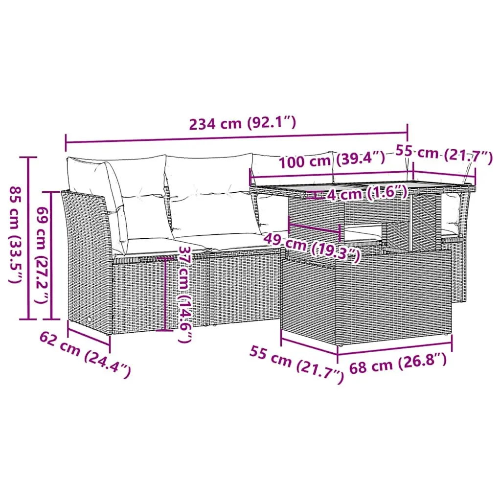 Garden Sofa Set 5 Piece Outdoor Furniture Patio Black Poly Rattan with Cushions