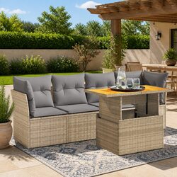 Friendly 5 Piece Beige Garden Sofa Set for Relaxation