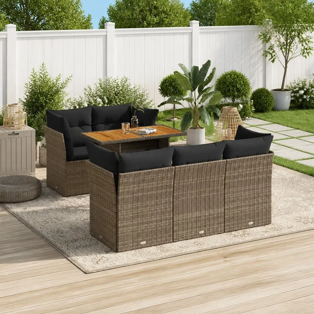 Garden Sofa Set 6 Piece Outdoor Furniture Grey Poly Rattan Patio Modular