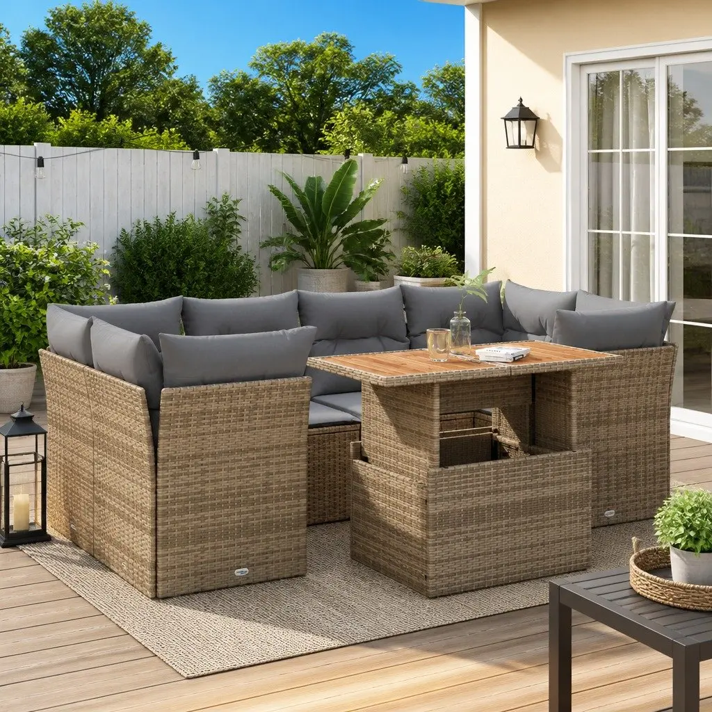 7-Piece Beige Garden Sofa Set