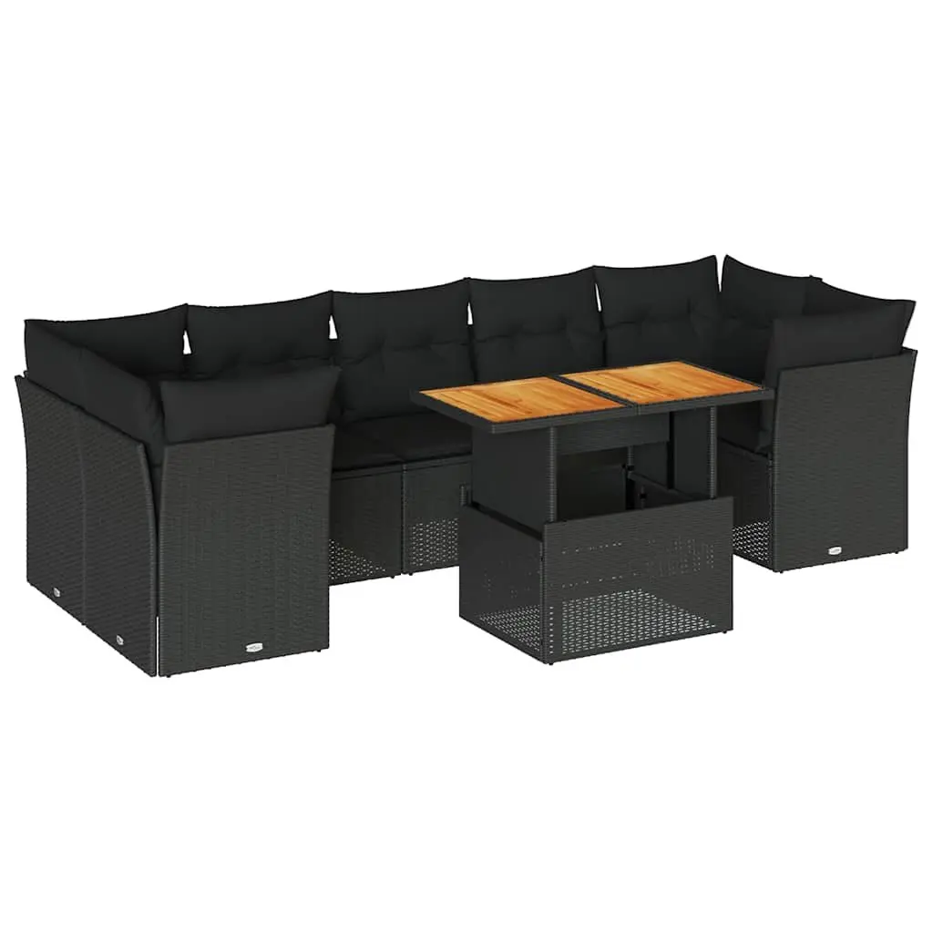 8 Piece Modular Outdoor Furniture Garden Sofa Set Black PE Rattan