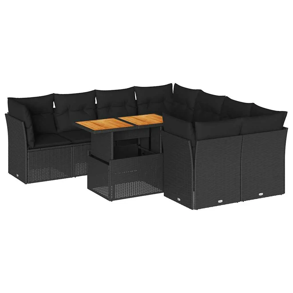 9 Piece Garden Sofa Set Outdoor Furniture Patio Seating Black with Cushions