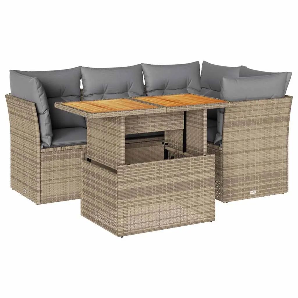 Garden Sofa Set 5 Piece Outdoor Furniture Beige Poly Rattan Patio Lounge with