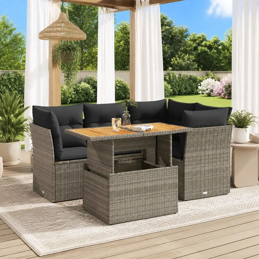 Garden Sofa Set 5 Piece Outdoor Furniture Grey Rattan Modular Patio Seating