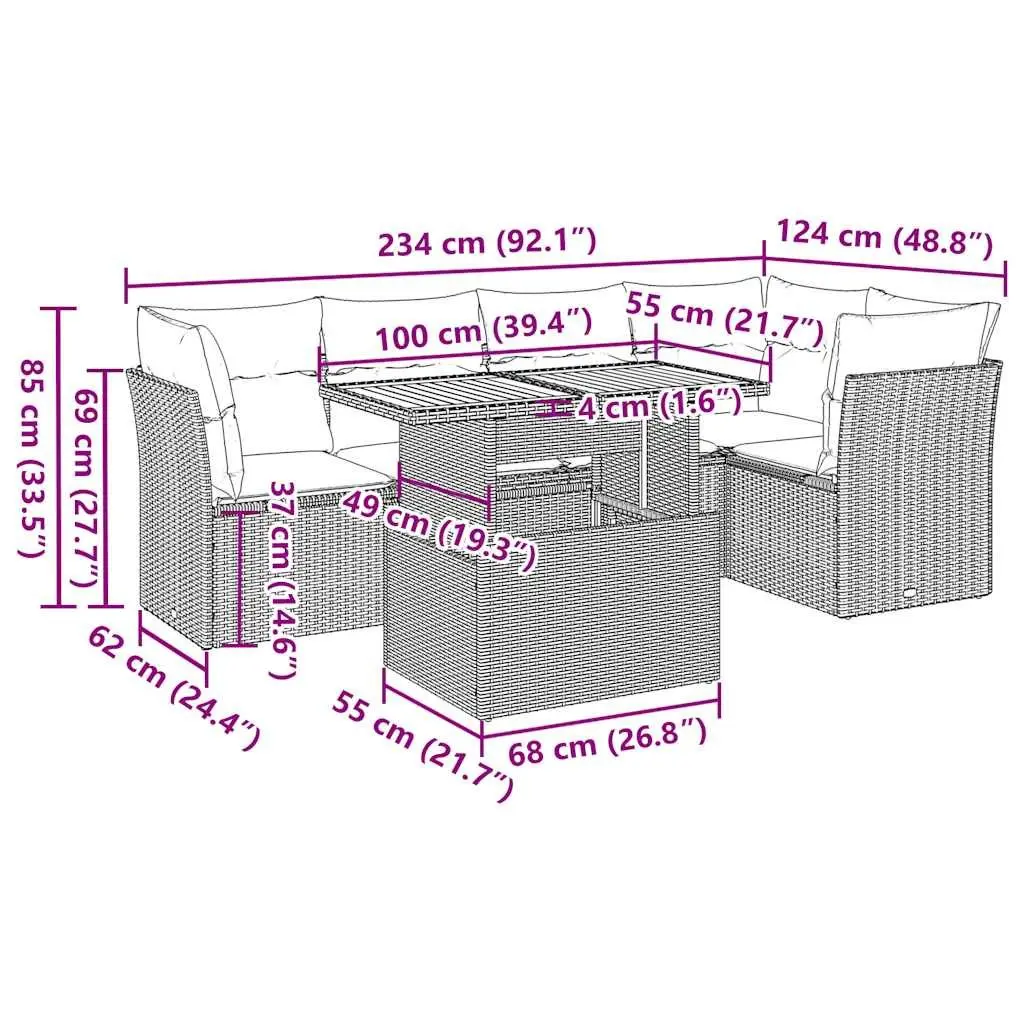 Garden Sofa Set 6 Piece Outdoor Furniture Patio Grey Poly Rattan with Cushions