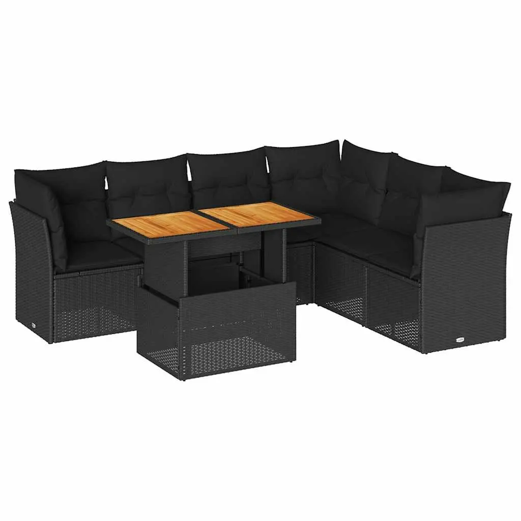 Garden Sofa Set 7 Piece Outdoor Furniture Patio Black Poly Rattan Modular