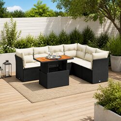 Friendly 7 Piece Outdoor Sofa Set with Cushions - Black