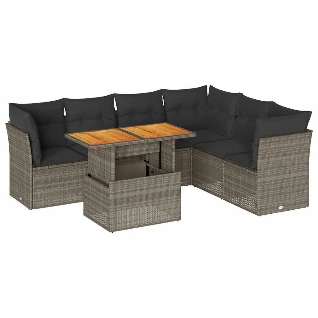 7-Piece Garden Sofa Set with Storage Cushions Grey Outdoor Patio Furniture