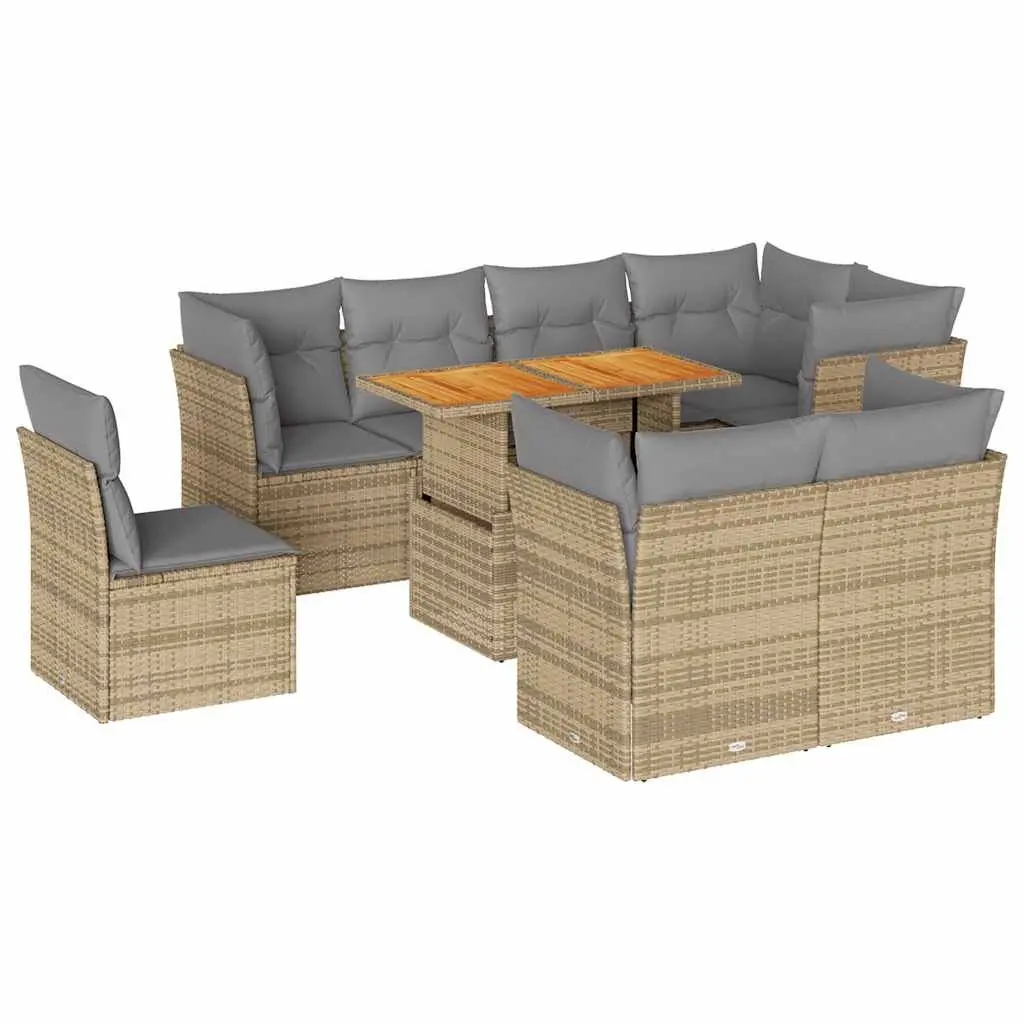 9 Piece Modular Outdoor Garden Sofa Set Beige PE Poly Rattan Patio Furniture