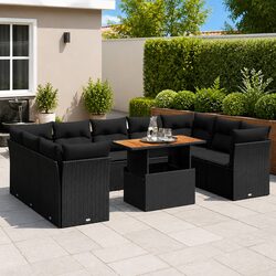 Garden Sofa Set 10 Piece Outdoor Furniture Black Poly Rattan Patio Sectional