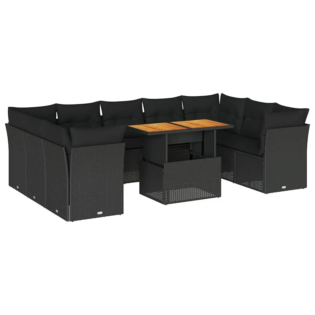 Garden Sofa Set 10 Piece Outdoor Furniture Black Poly Rattan Patio Sectional