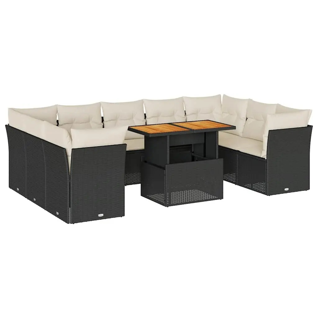 Garden Sofa Set 10 Piece Outdoor Furniture Modular Black Poly Rattan Patio