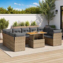 10 Piece Garden Sofa Set with Cushions Storage Beige Outdoor Furniture Patio