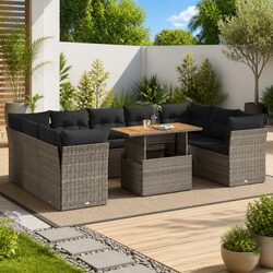 Garden Sofa Set 10 Piece Outdoor Furniture Grey Poly Rattan Patio Modular Lounge