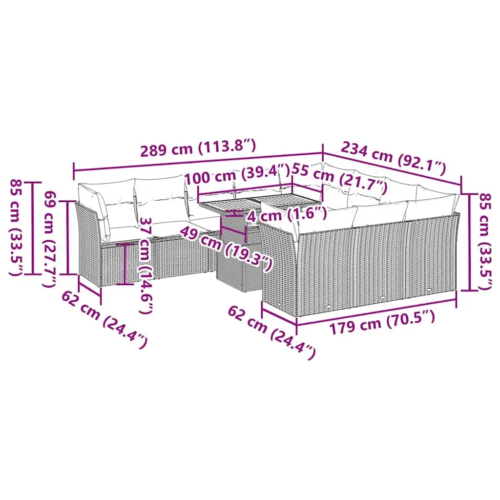 Garden Sofa Set Modular 11 Piece Outdoor Furniture Black Poly Rattan