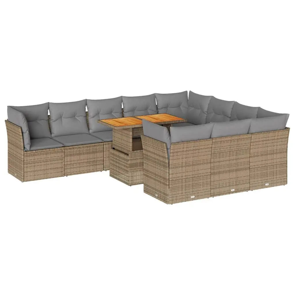 Garden Sofa Set 11 Piece Outdoor Furniture Patio Sectional Beige with Cushions