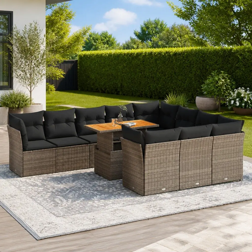 Modular Garden Sofa Set 11 Piece Grey PE Rattan Outdoor Lounge Furniture