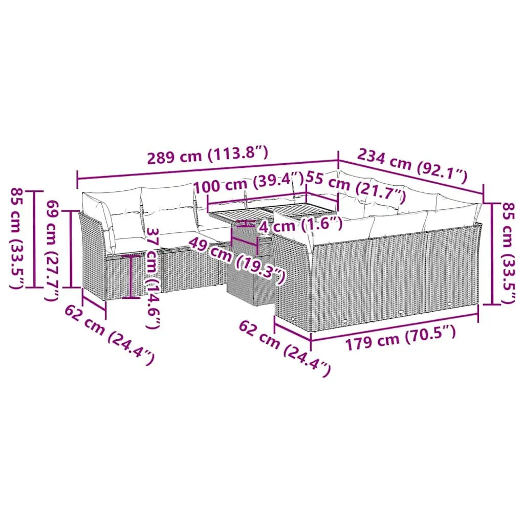 Modular Garden Sofa Set 11 Piece Grey PE Rattan Outdoor Lounge Furniture