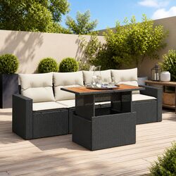 Outdoor Garden Sofa Set 5 Piece with Storage Cushions Black Poly Rattan Patio