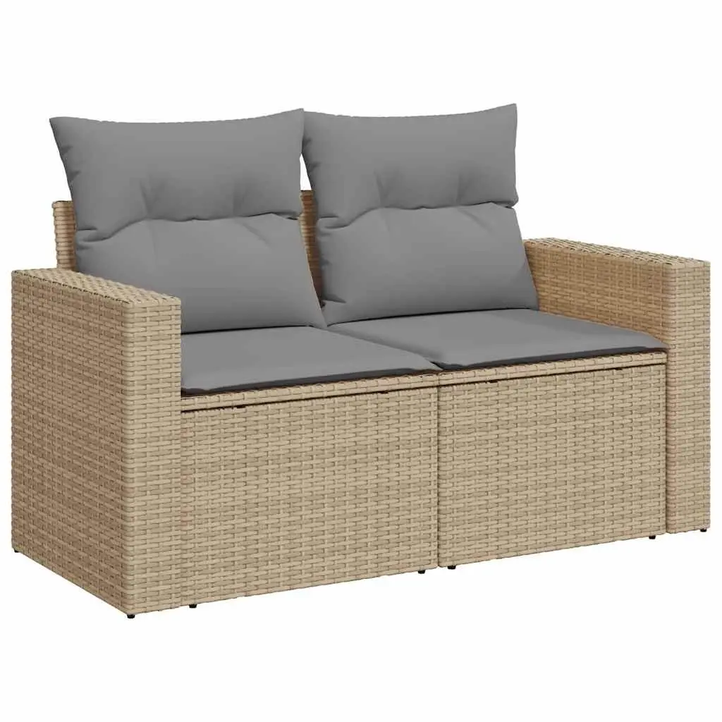 Outdoor Garden Sofa Set 5 Piece Beige Poly Rattan Patio Furniture with Cushions