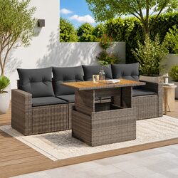 Garden Sofa Set 5 Piece Outdoor Furniture Grey Poly Rattan Patio Seating with