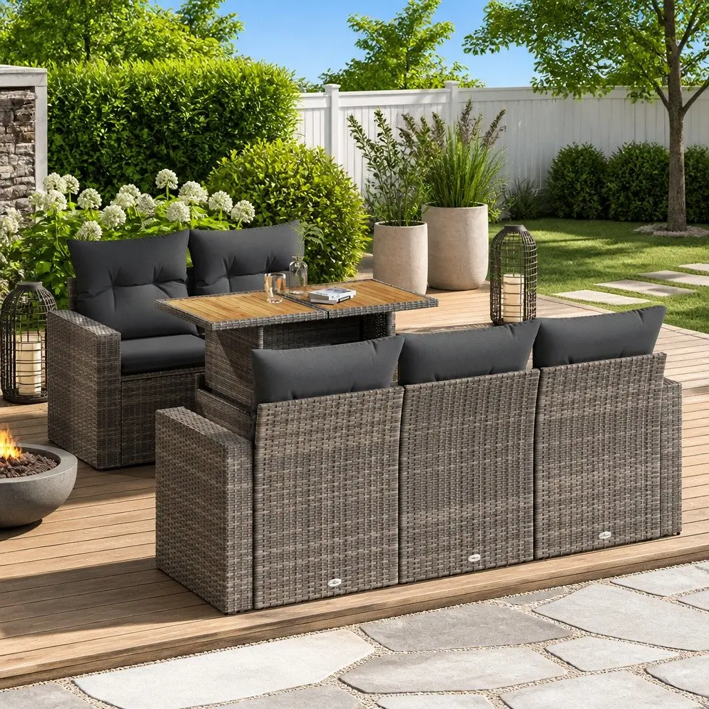 Garden Sofa Set 6 Piece Outdoor Furniture Grey Poly Rattan Patio Seating Modular