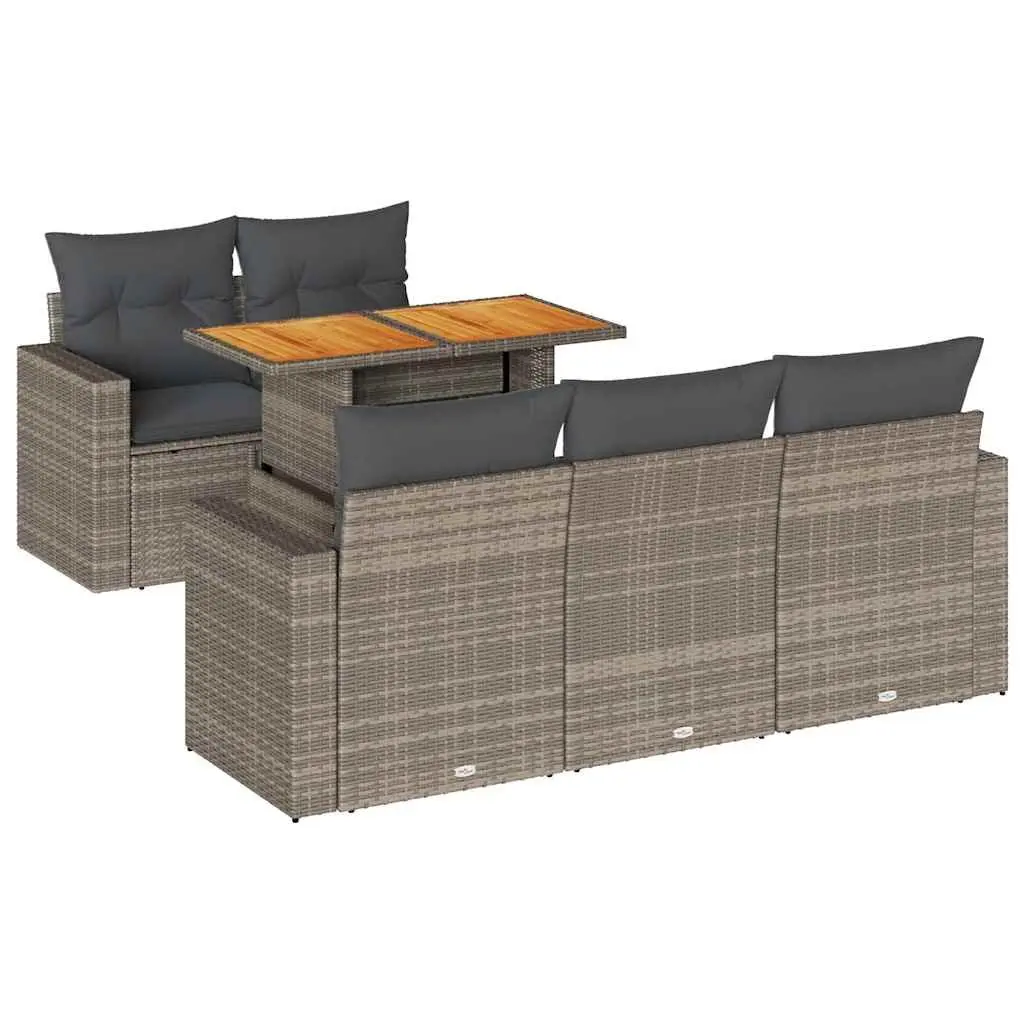 Garden Sofa Set 6 Piece Outdoor Furniture Grey Poly Rattan Patio Seating Modular