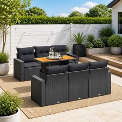 Friendly 7-Piece Black Patio Sofa Set for Relaxation