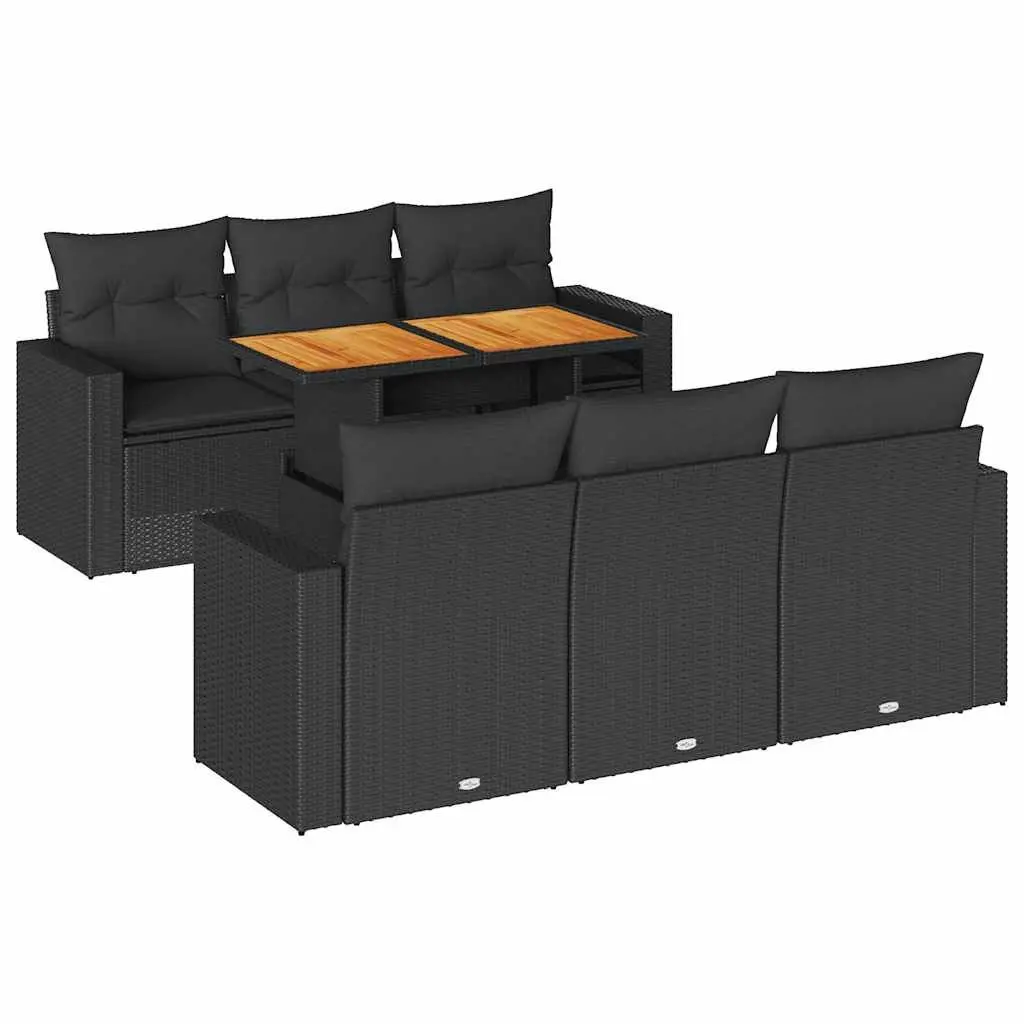 Garden Sofa Set 7 Piece Outdoor Furniture Black Poly Rattan Patio Lounge with