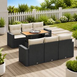 Comfortable 7 Piece Black Poly Rattan Sofa Set for You