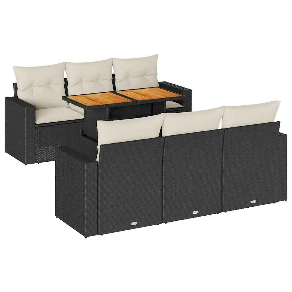 Garden Sofa Set 7 Piece Outdoor Furniture Black Poly Rattan Patio Seating with