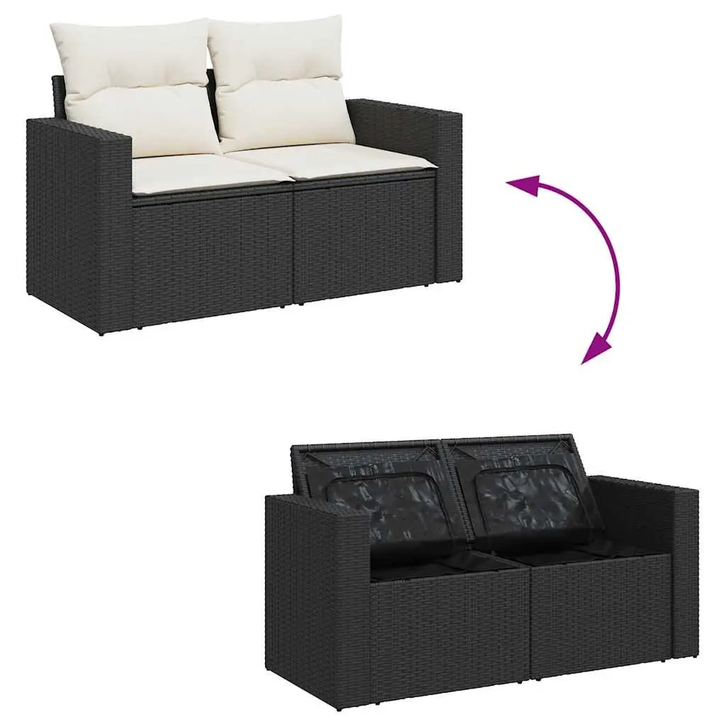 Garden Sofa Set 7 Piece Outdoor Furniture Black Poly Rattan Patio Seating with