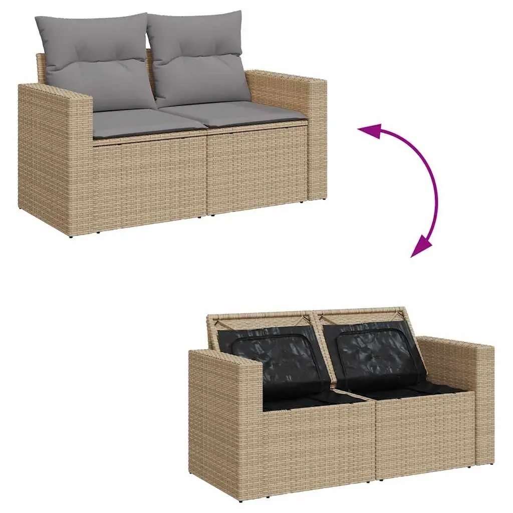 7 Piece Garden Sofa Set Beige Poly Rattan Outdoor Patio Furniture with Cushions