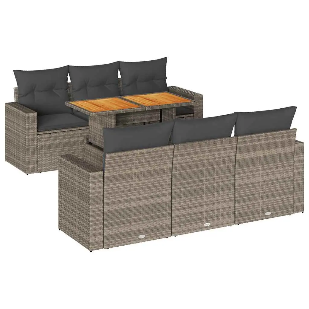 Grey Poly Rattan Garden Sofa Set 7 Piece Outdoor Furniture with Storage Cushions