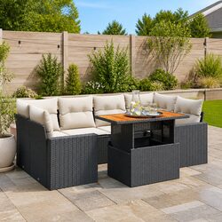 7 Piece Garden Sofa Set Black Poly Rattan Outdoor Furniture Patio Sectional